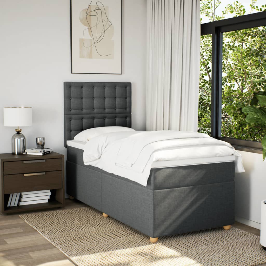 Κρεβάτι Boxspring με Στρώμα Σκούρο Γκρι 90x200 εκ. Υφασμάτινο - Pakobazaar