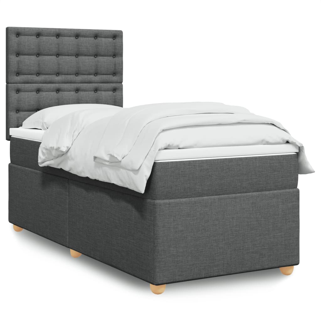 Κρεβάτι Boxspring με Στρώμα Σκούρο Γκρι 90x200 εκ. Υφασμάτινο - Pakobazaar