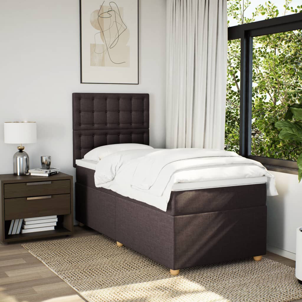 Κρεβάτι Boxspring με Στρώμα Σκούρο Καφέ 90x200 εκ. Υφασμάτινο