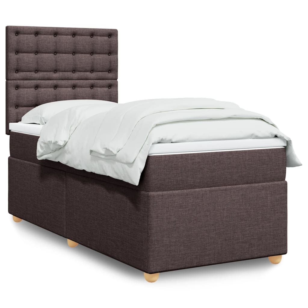 Κρεβάτι Boxspring με Στρώμα Σκούρο Καφέ 90x200 εκ. Υφασμάτινο