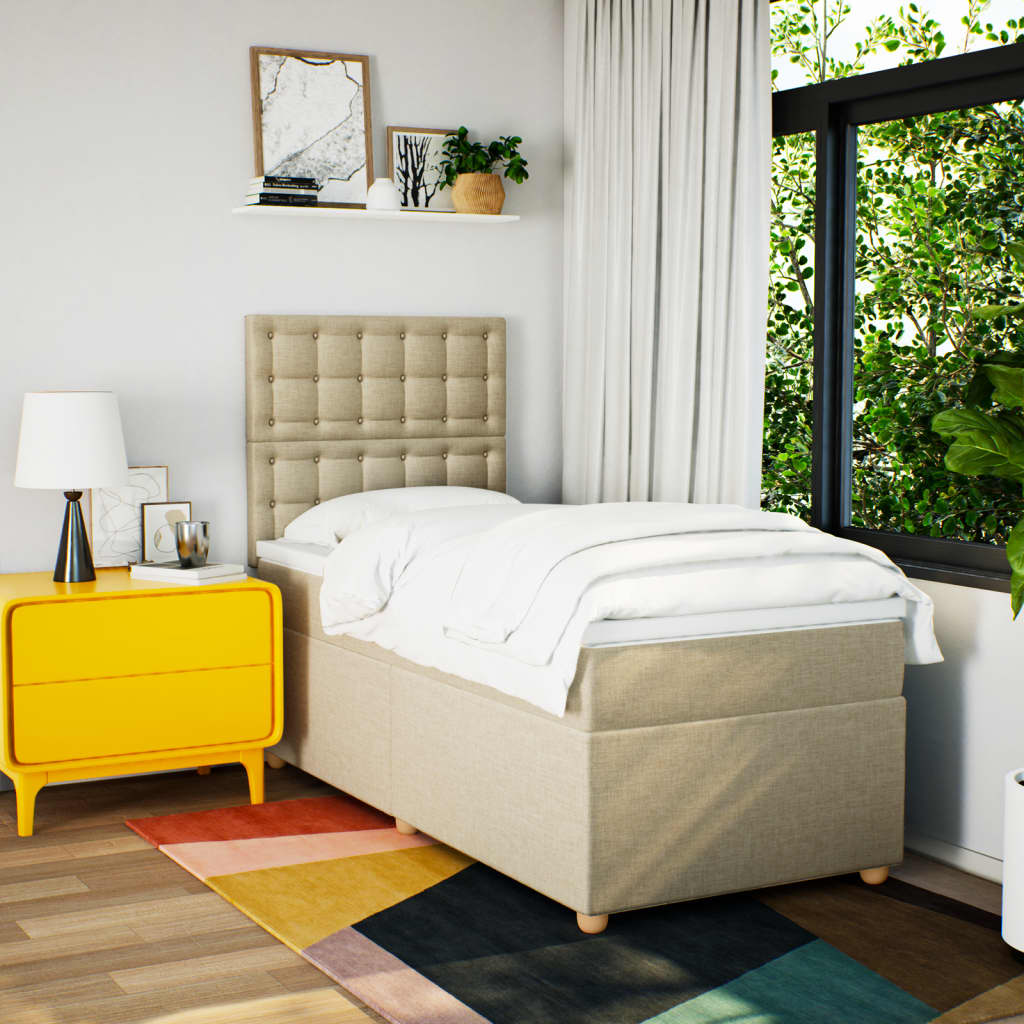 Κρεβάτι Boxspring με Στρώμα Κρεμ 90x200 εκ.Υφασμάτινο