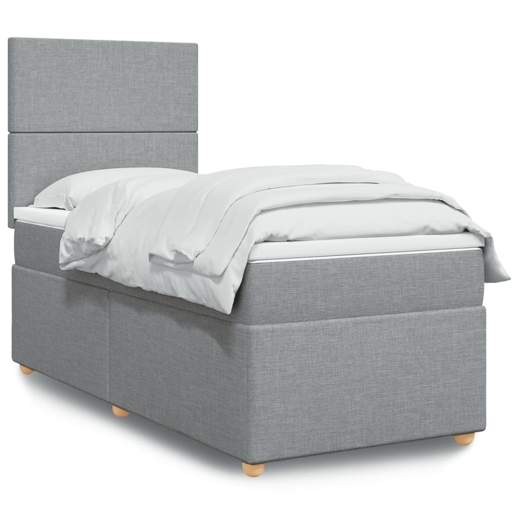 Κρεβάτι Boxspring με Στρώμα Ανοιχτό Γκρι 100x200 εκ. Υφασμάτινο