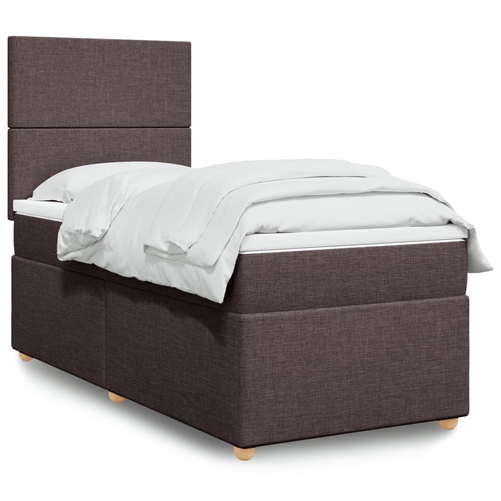 Κρεβάτι Boxspring με Στρώμα Σκούρο Καφέ 100x200 εκ. Υφασμάτινο