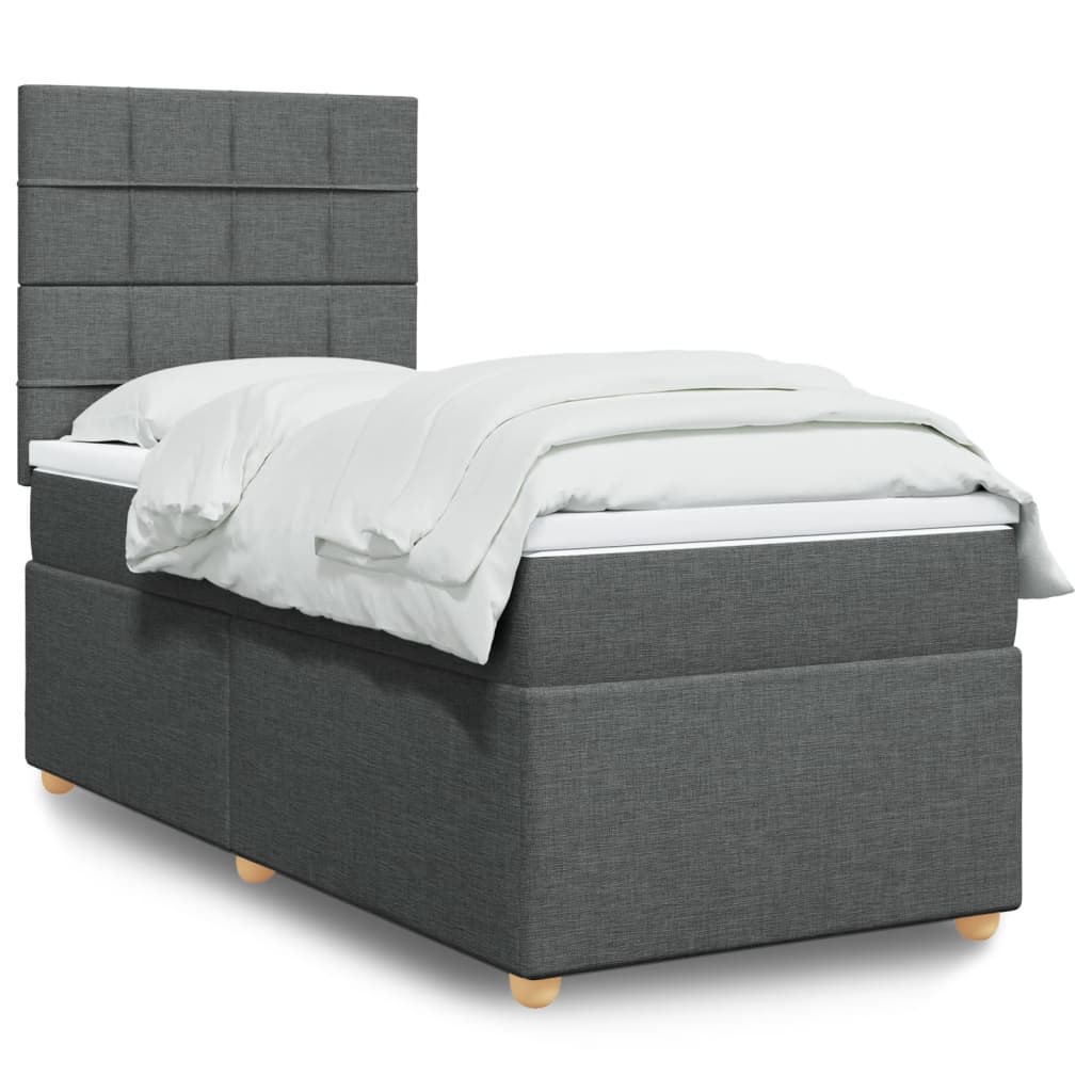 Κρεβάτι Boxspring με Στρώμα Σκούρο Γκρι 100x200 εκ. Υφασμάτινο