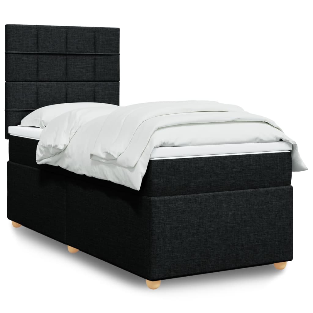 Κρεβάτι Boxspring με Στρώμα Μαύρο 100 x 200 εκ. Υφασμάτινο - Pakobazaar