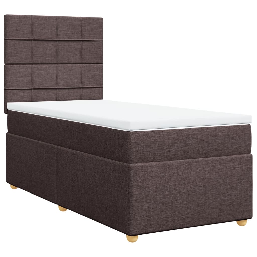Κρεβάτι Boxspring με Στρώμα Σκούρο Καφέ 100x200 εκ. Υφασμάτινο