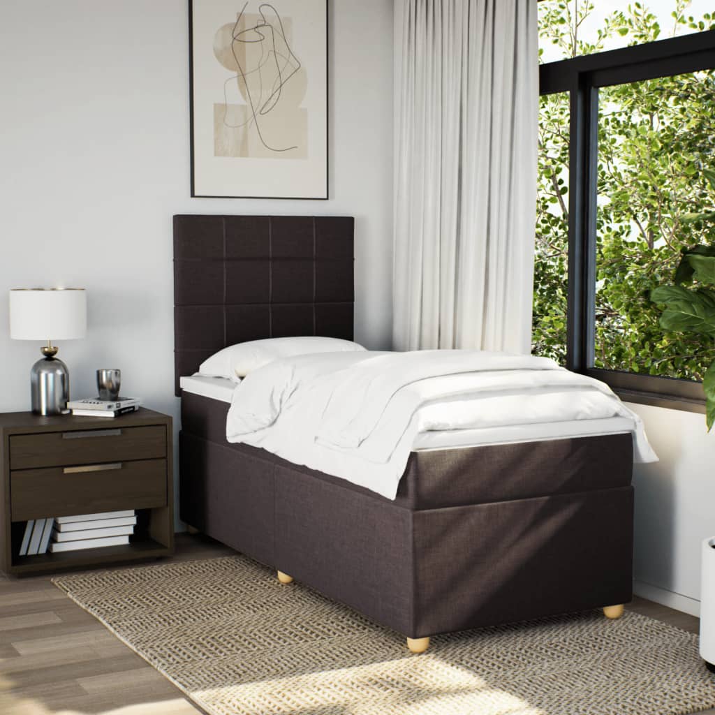 Κρεβάτι Boxspring με Στρώμα Σκούρο Καφέ 100x200 εκ. Υφασμάτινο