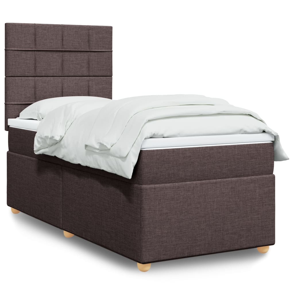 Κρεβάτι Boxspring με Στρώμα Σκούρο Καφέ 100x200 εκ. Υφασμάτινο