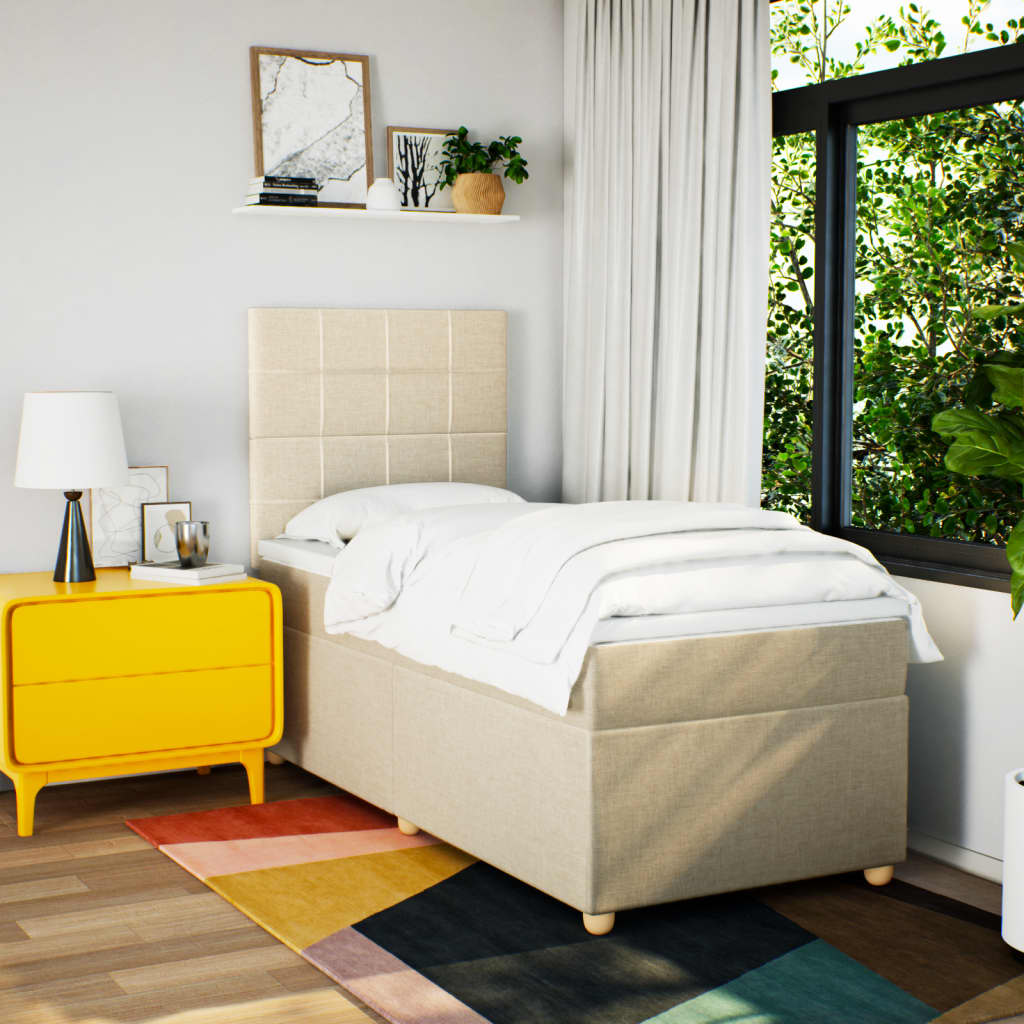 Κρεβάτι Boxspring με Στρώμα Κρεμ 100 x 200 εκ. Υφασμάτινο