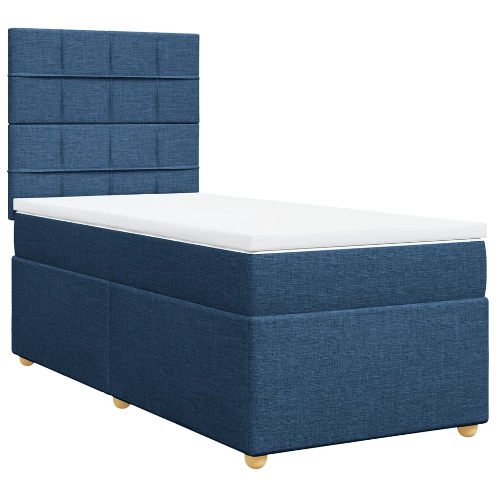 Κρεβάτι Boxspring με Στρώμα Μπλε 100 x 200 εκ. Υφασμάτινο - Pakobazaar