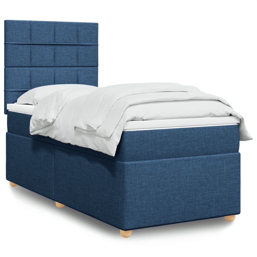 Κρεβάτι Boxspring με Στρώμα Μπλε 100 x 200 εκ. Υφασμάτινο - Pakobazaar