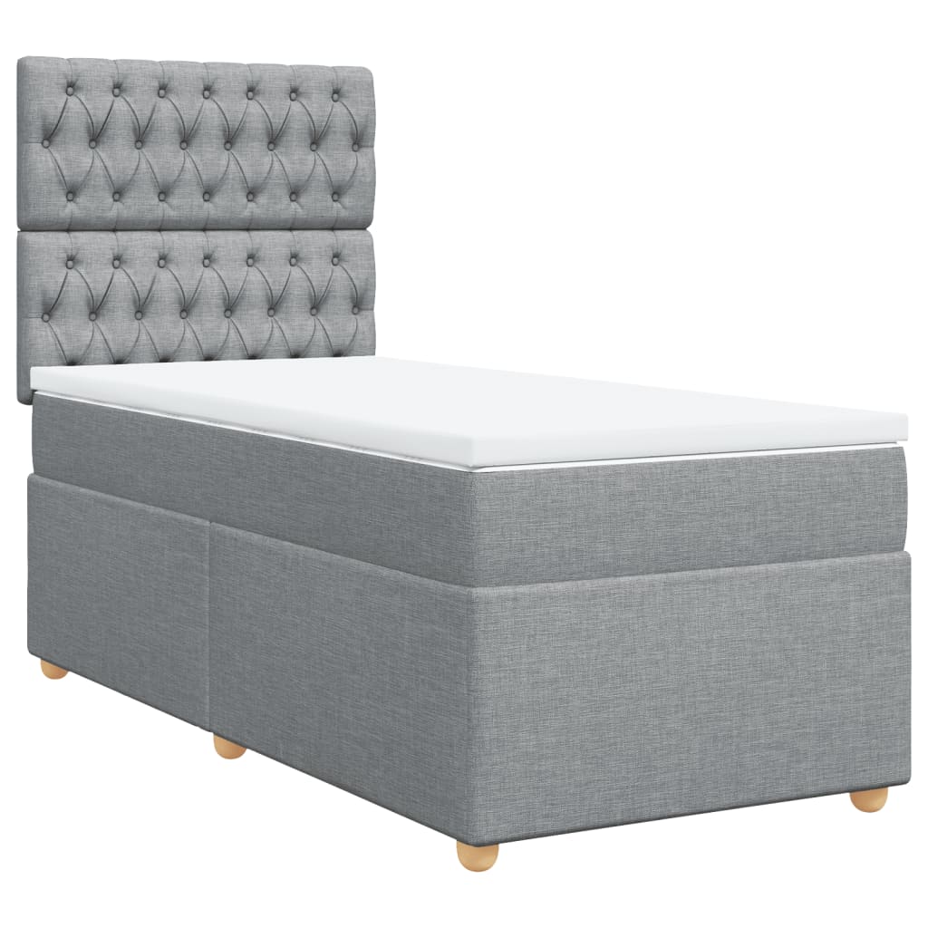 Κρεβάτι Boxspring με Στρώμα Ανοιχτό Γκρι 100x200 εκ. Υφασμάτινο - Pakobazaar