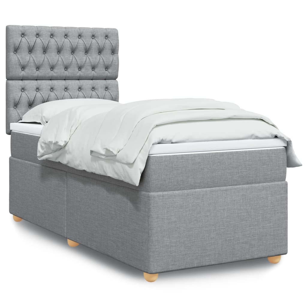Κρεβάτι Boxspring με Στρώμα Ανοιχτό Γκρι 100x200 εκ. Υφασμάτινο - Pakobazaar