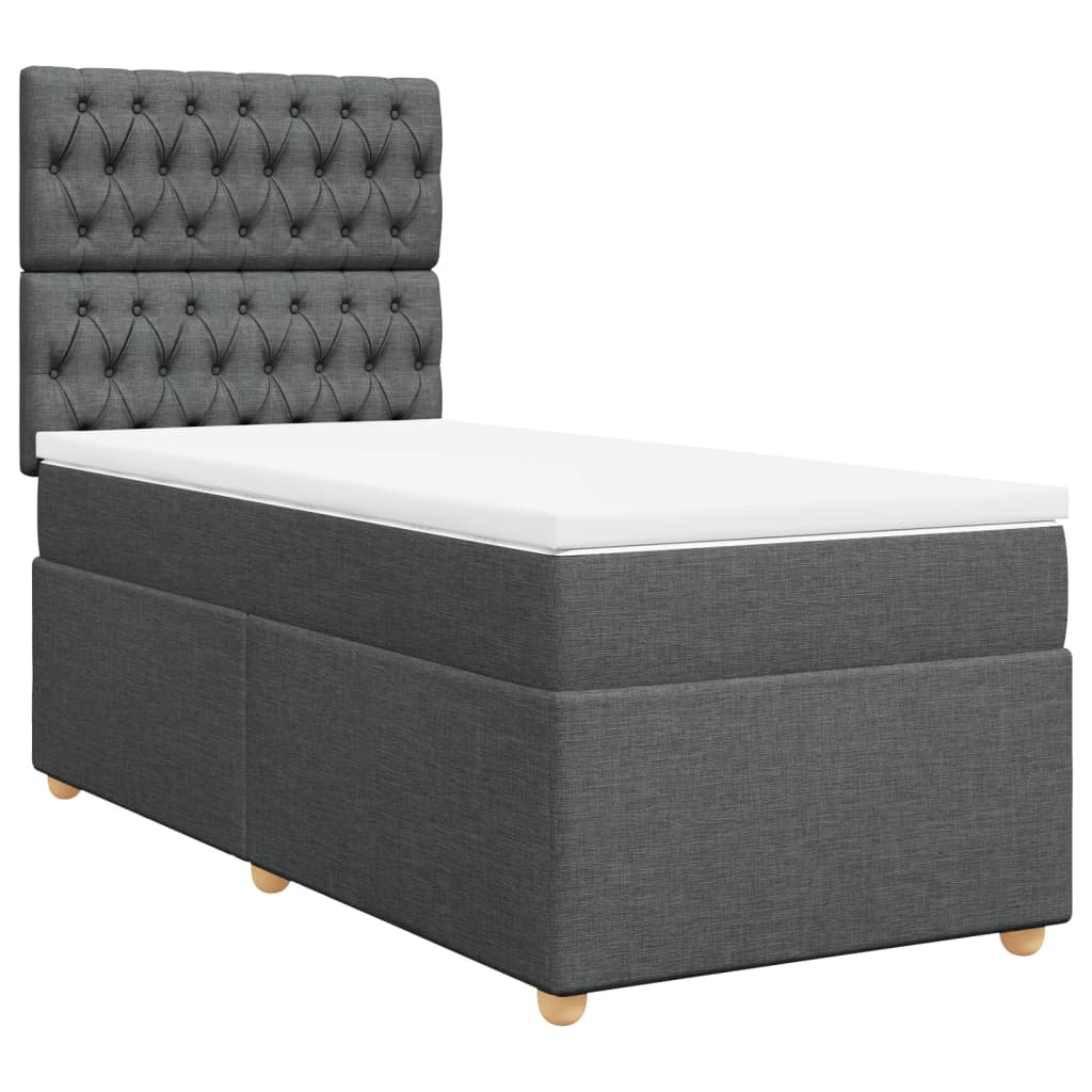 Κρεβάτι Boxspring με Στρώμα Σκούρο Γκρι 100x200 εκ. Υφασμάτινο