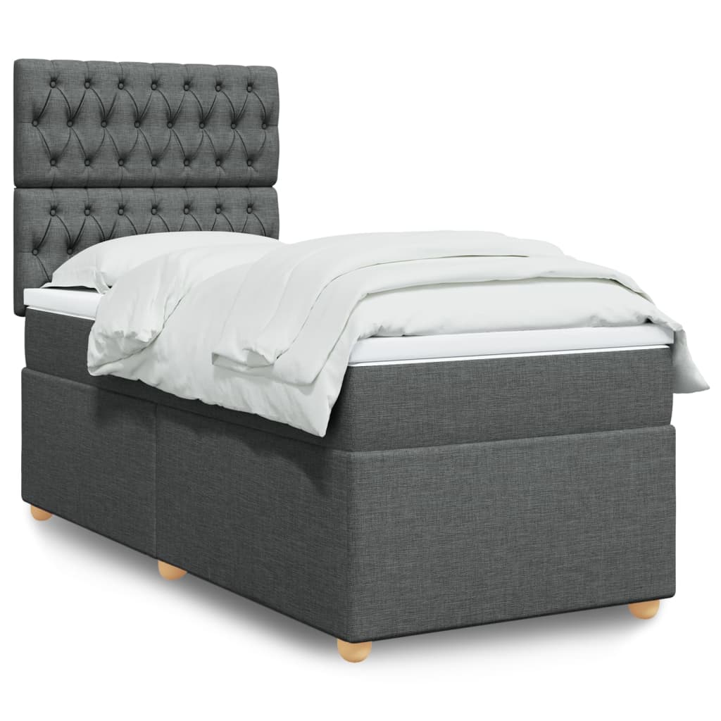 Κρεβάτι Boxspring με Στρώμα Σκούρο Γκρι 100x200 εκ. Υφασμάτινο
