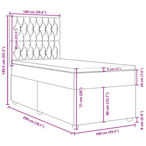 Κρεβάτι Boxspring με Στρώμα Μαύρο 100 x 200 εκ. Υφασμάτινο - Pakobazaar