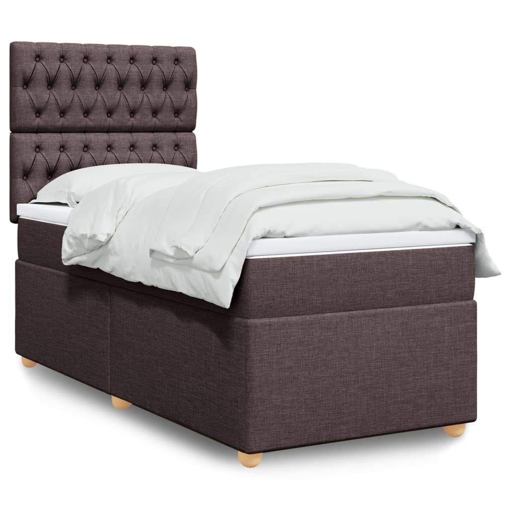 Κρεβάτι Boxspring με Στρώμα Σκούρο Καφέ 100x200 εκ. Υφασμάτινο