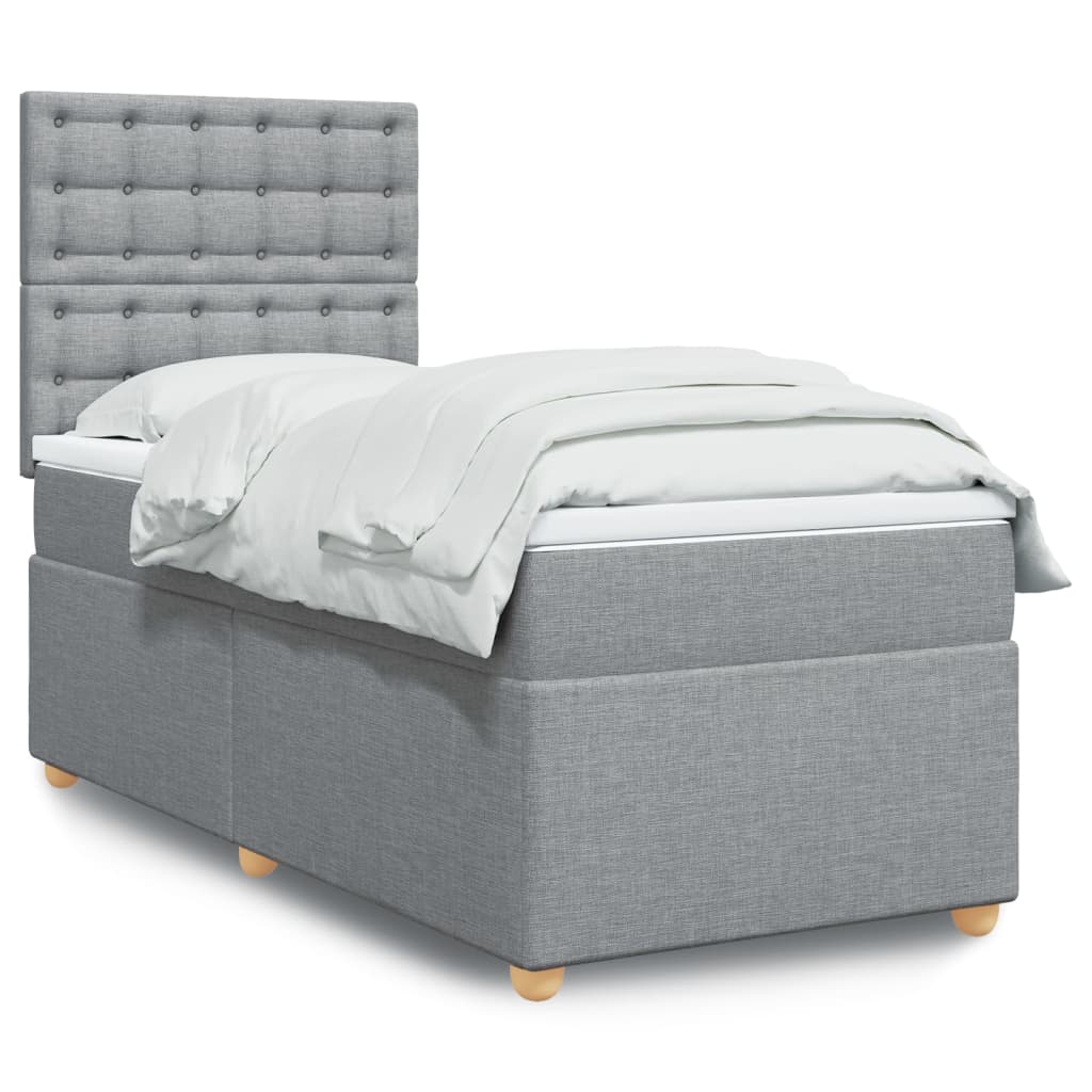 Κρεβάτι Boxspring με Στρώμα Ανοιχτό Γκρι 100x200 εκ. Υφασμάτινο