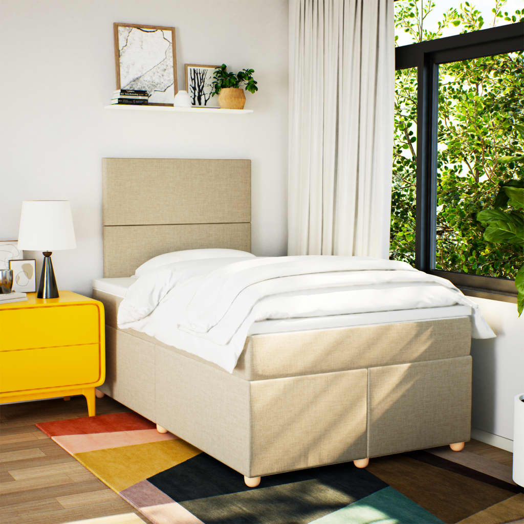 Κρεβάτι Boxspring με Στρώμα Κρεμ 120x190 εκ. Υφασμάτινο - Pakobazaar