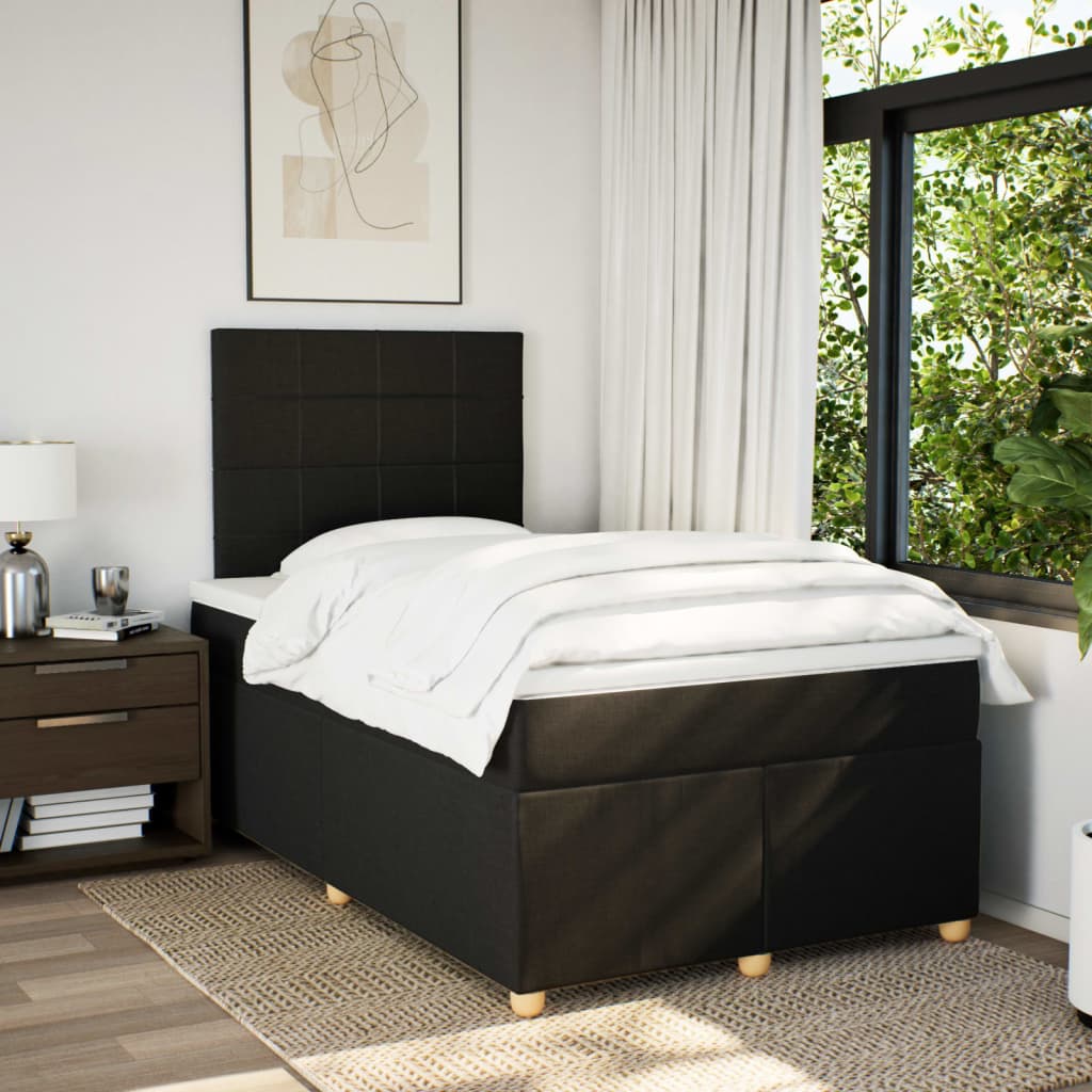 Κρεβάτι Boxspring με Στρώμα Μαύρο 120x190 εκ. Υφασμάτινο - Pakobazaar
