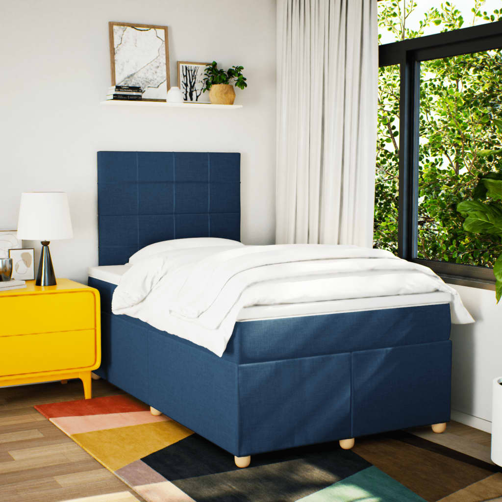 Κρεβάτι Boxspring με Στρώμα Μπλε 120x190 εκ. Υφασμάτινο - Pakobazaar