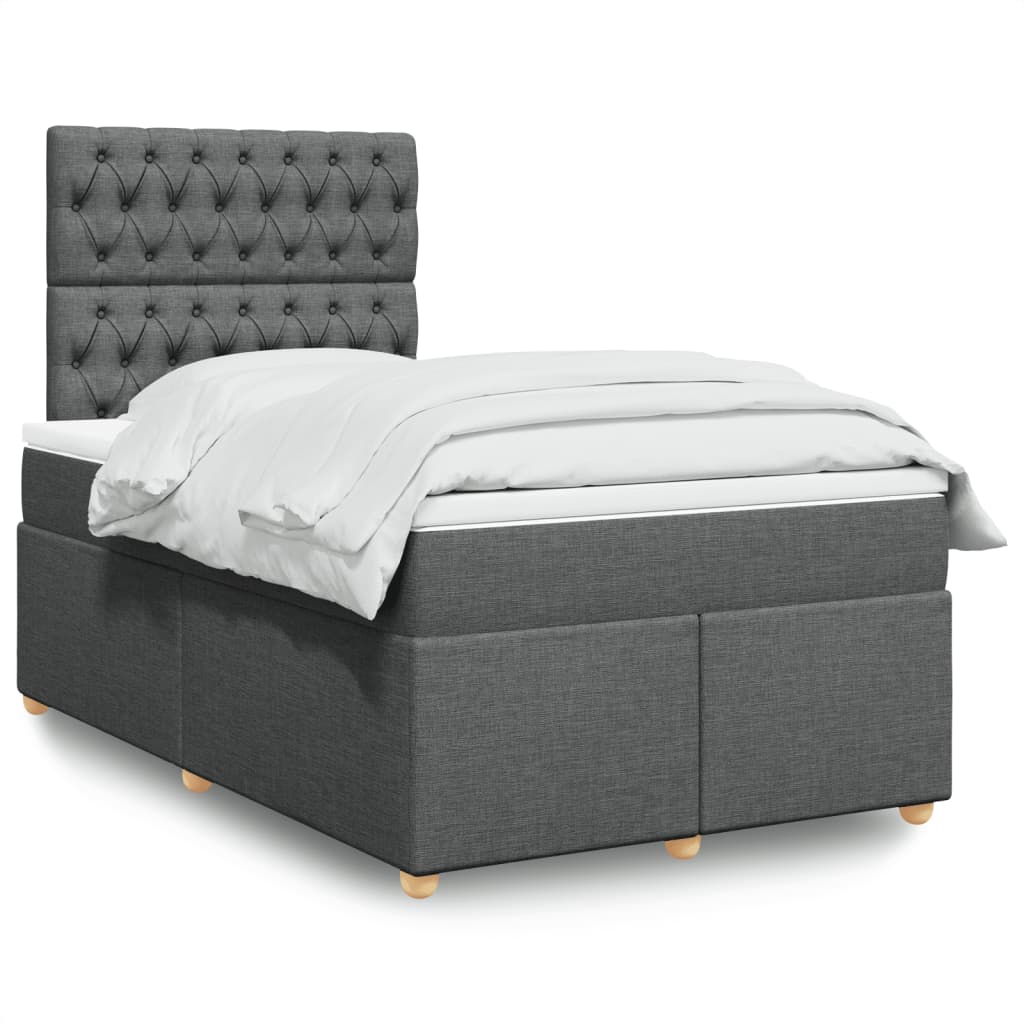 Κρεβάτι Boxspring με Στρώμα Σκούρο Γκρι 120x190 εκ Υφασμάτινο - Pakobazaar