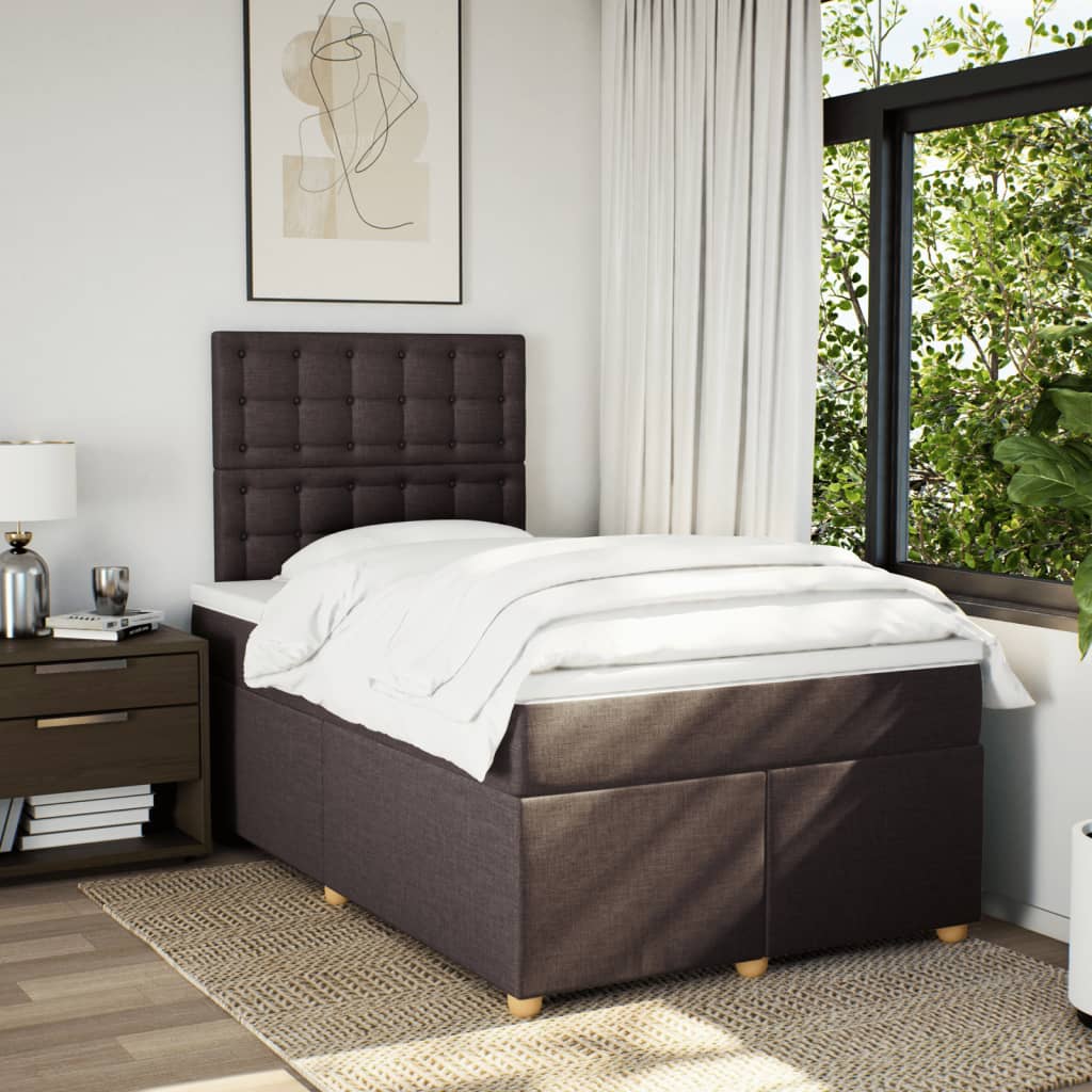 Κρεβάτι Boxspring με Στρώμα Σκούρο Καφέ 120x190 εκ Υφασμάτινο