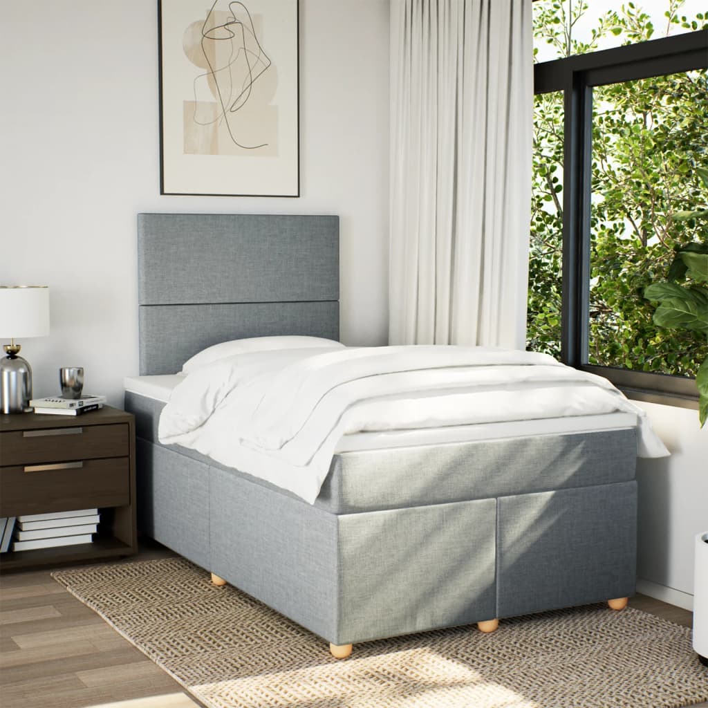 Κρεβάτι Boxspring με Στρώμα Ανοιχτό Γκρι 120x200 εκ. Υφασμάτινο - Pakobazaar