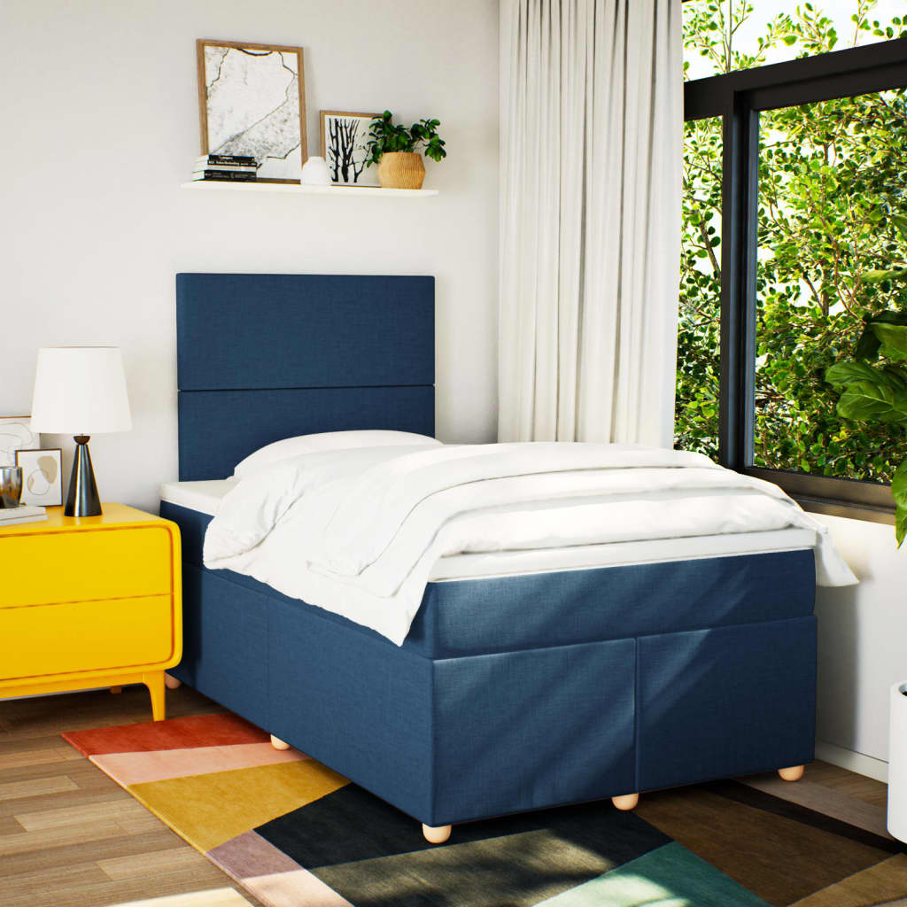 Κρεβάτι Boxspring με Στρώμα Μπλε 120x200 εκ. Υφασμάτινο