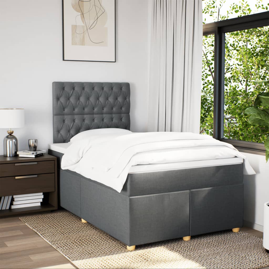 Κρεβάτι Boxspring με Στρώμα Σκούρο Γκρι 120x200 εκ. Υφασμάτινο - Pakobazaar