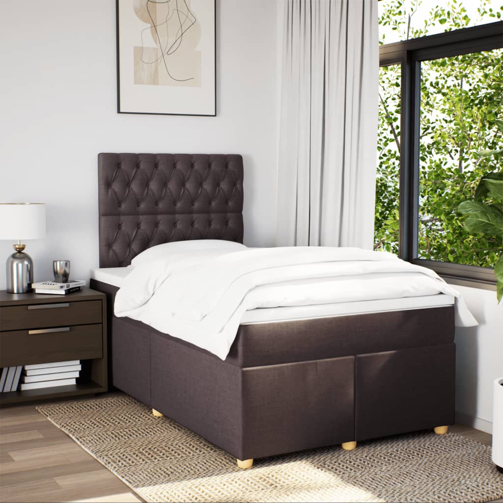 Κρεβάτι Boxspring με Στρώμα Σκούρο Καφέ 120x200 εκ. Υφασμάτινο