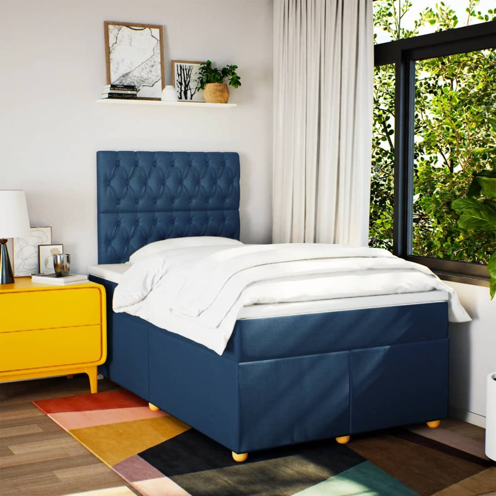 Κρεβάτι Boxspring με Στρώμα Μπλε 120x200 εκ. Υφασμάτινο