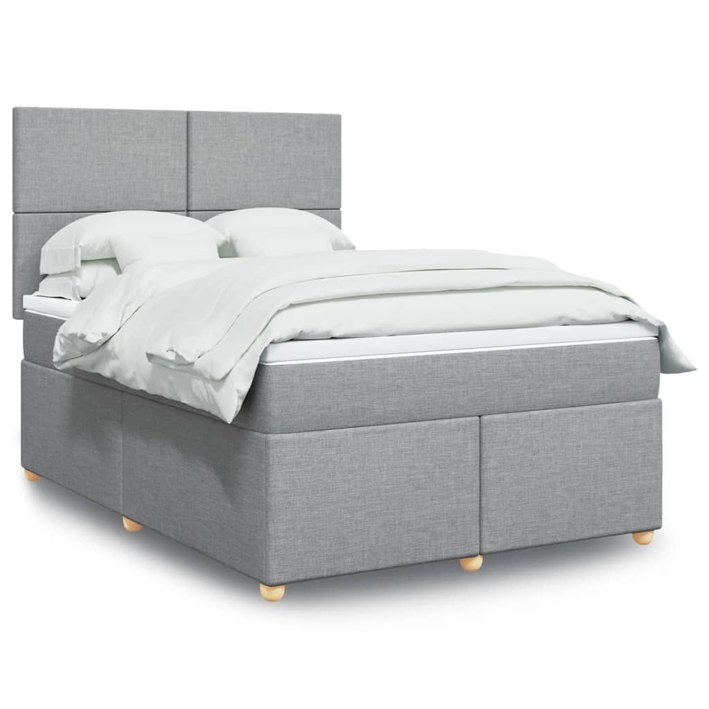 Κρεβάτι Boxspring με Στρώμα Ανοιχτό Γκρι 140x190 εκ. Υφασμάτινο