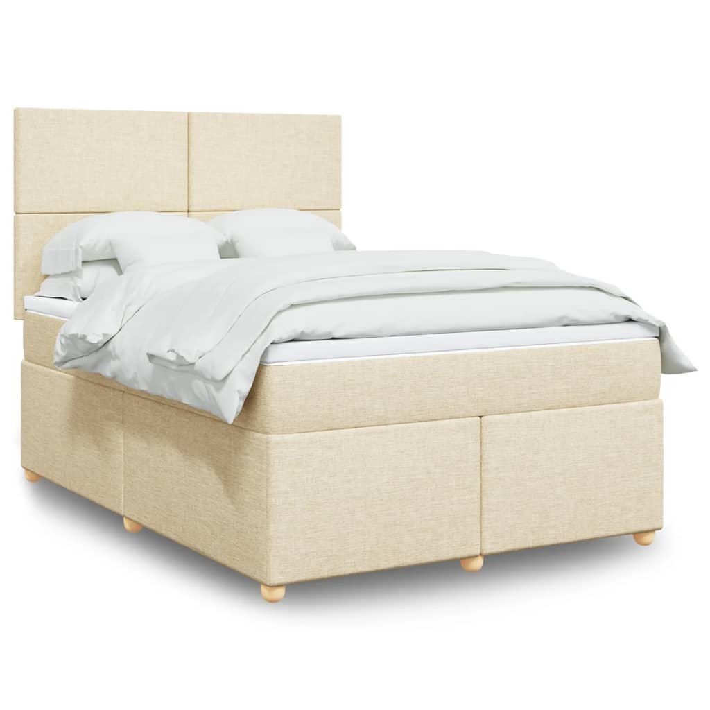 Κρεβάτι Boxspring με Στρώμα Κρεμ 140x190 εκ. Υφασμάτινο - Pakobazaar