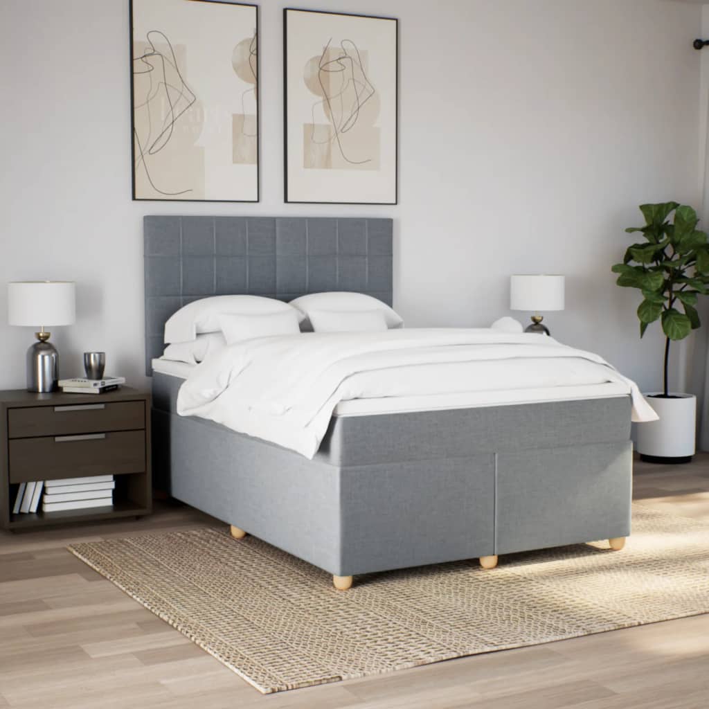 Κρεβάτι Boxspring με Στρώμα Ανοιχτό Γκρι 140x190 εκ. Υφασμάτινο - Pakobazaar
