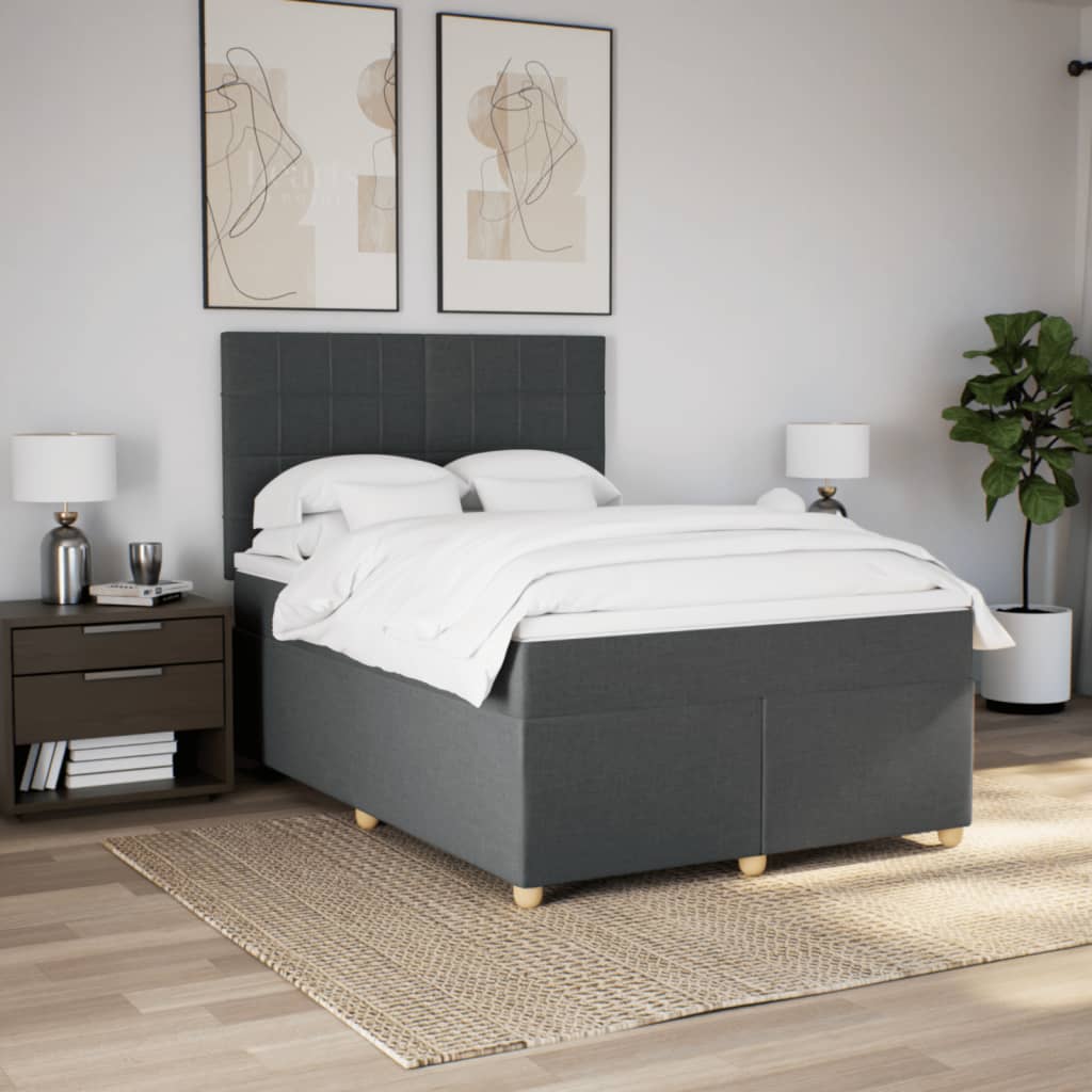 Κρεβάτι Boxspring με Στρώμα Σκούρο Γκρι 140x190 εκ. Υφασμάτινο - Pakobazaar