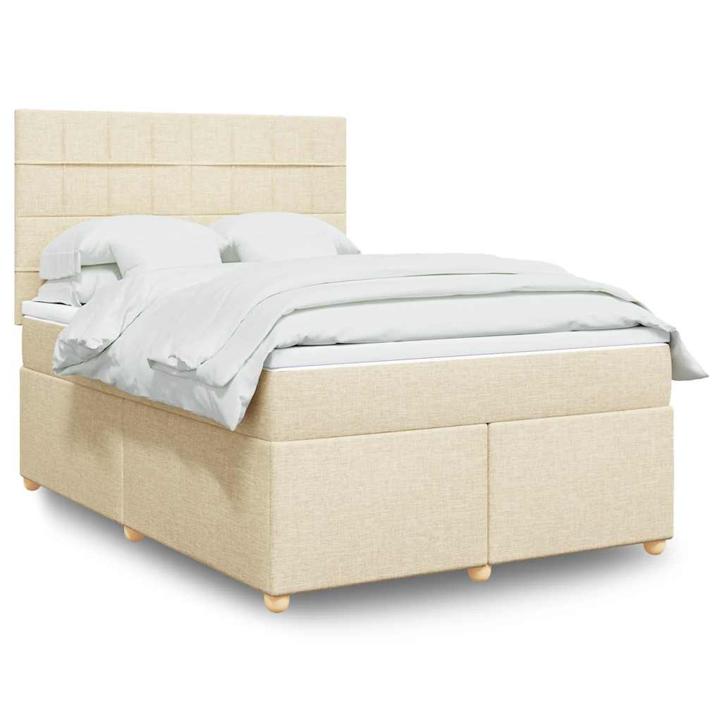 Κρεβάτι Boxspring με Στρώμα Κρεμ 140x190 εκ. Υφασμάτινο - Pakobazaar