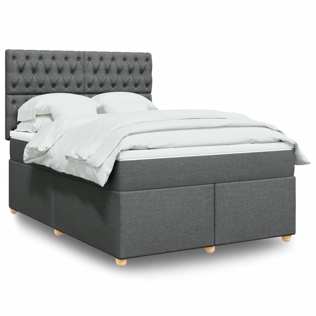 Κρεβάτι Boxspring με Στρώμα Σκούρο Γκρι 140x190 εκ. Υφασμάτινο