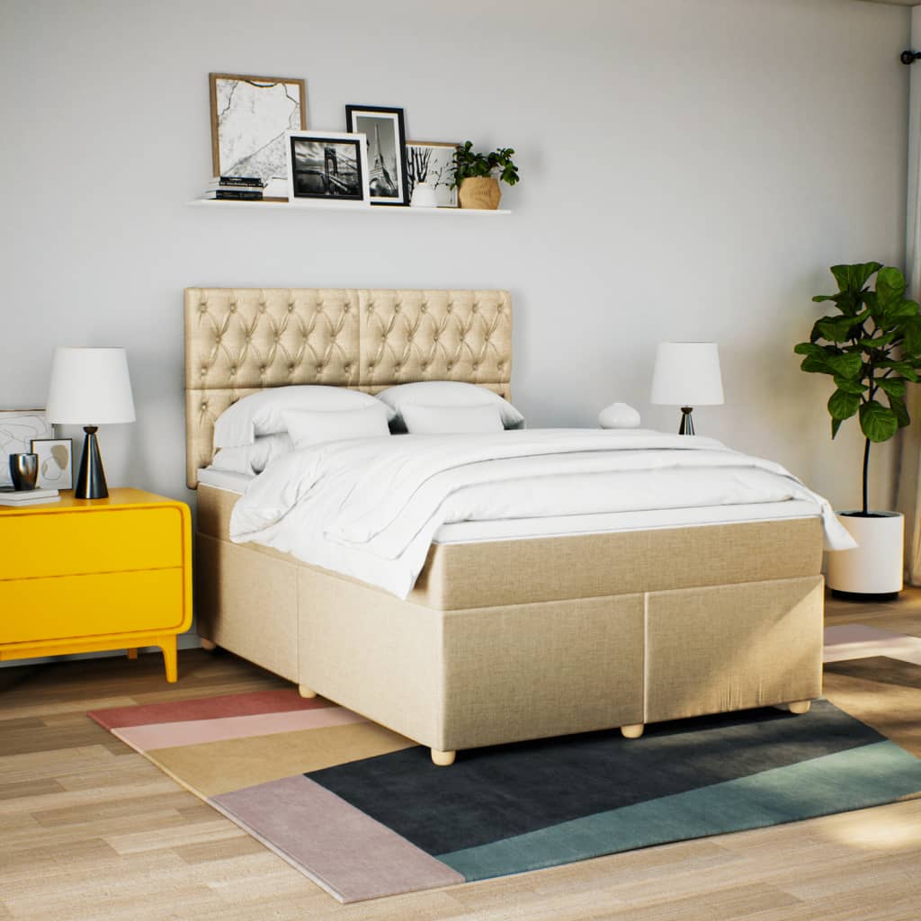 Κρεβάτι Boxspring με Στρώμα Κρεμ 140x190 εκ. Υφασμάτινο - Pakobazaar