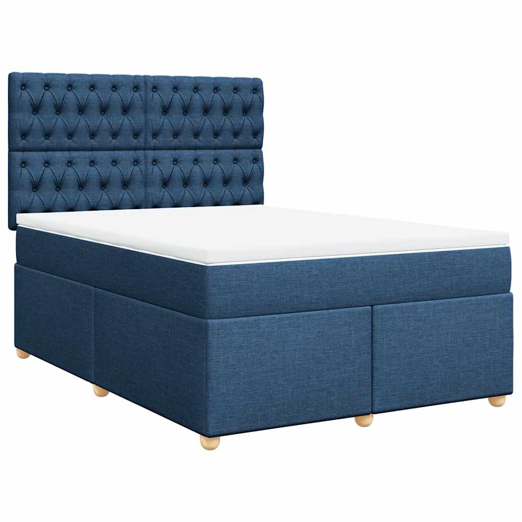 Κρεβάτι Boxspring με Στρώμα Μπλε 140x190 εκ. Υφασμάτινο