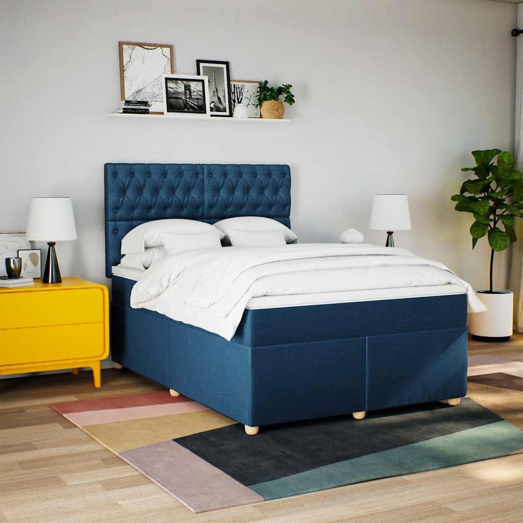 Κρεβάτι Boxspring με Στρώμα Μπλε 140x190 εκ. Υφασμάτινο