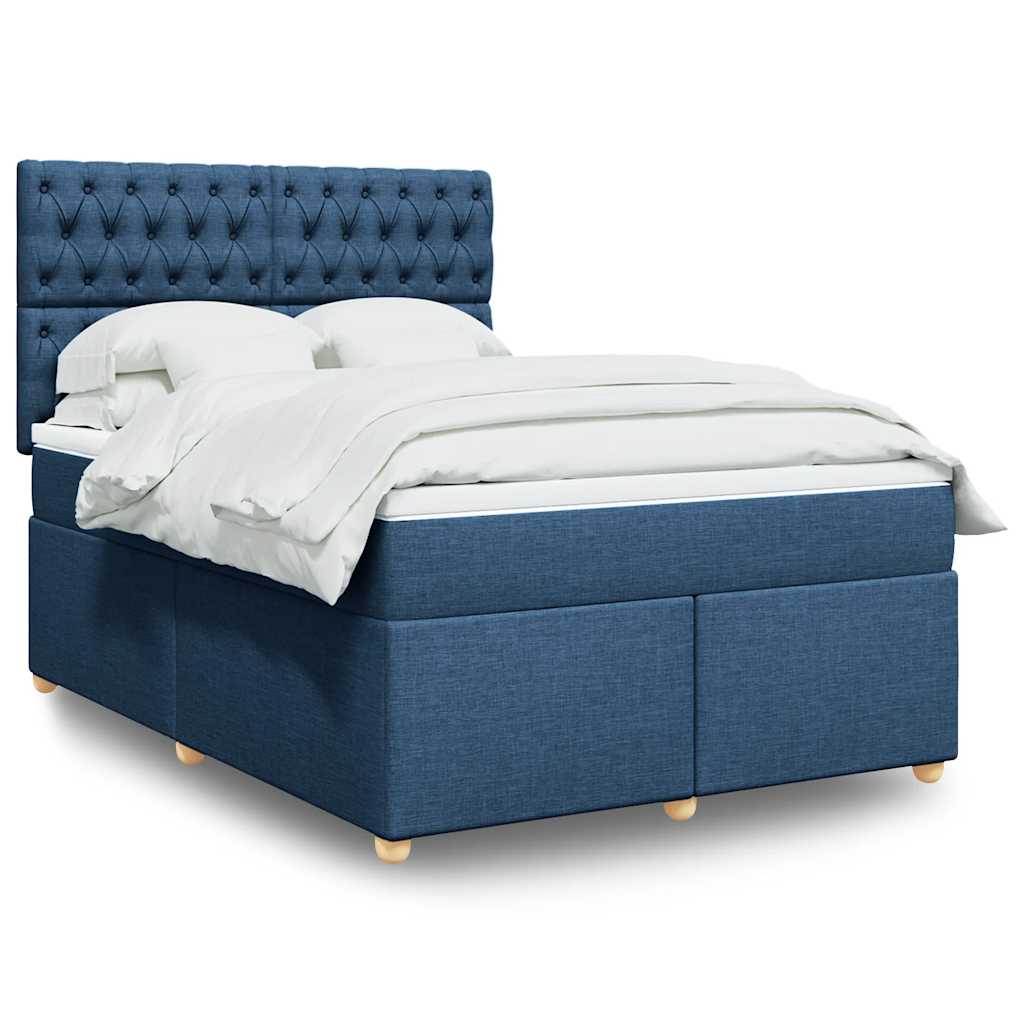 Κρεβάτι Boxspring με Στρώμα Μπλε 140x190 εκ. Υφασμάτινο