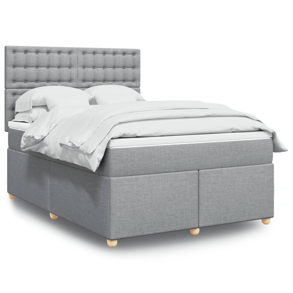 Κρεβάτι Boxspring με Στρώμα Ανοιχτό Γκρι 140x190 εκ. Υφασμάτινο