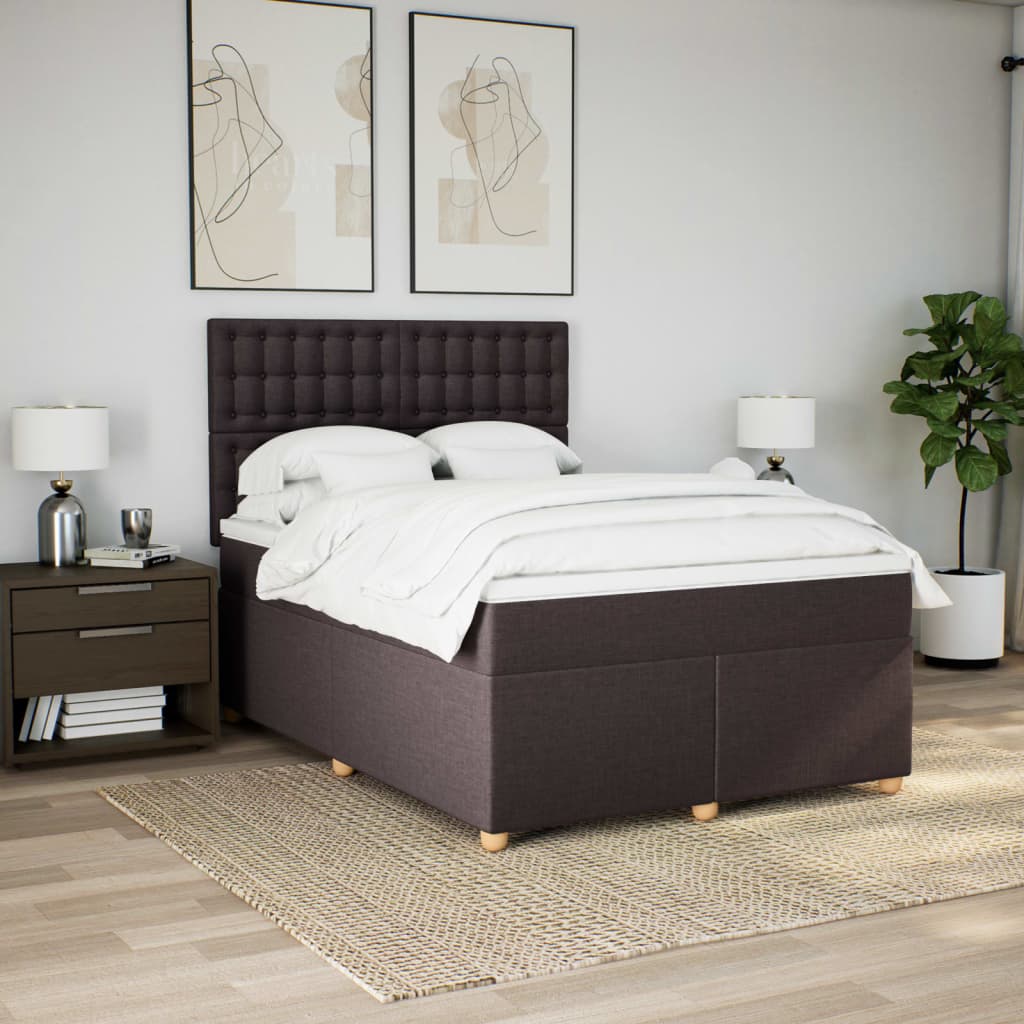 Κρεβάτι Boxspring με Στρώμα Σκούρο Καφέ 140x190 εκ. Υφασμάτινο - Pakobazaar