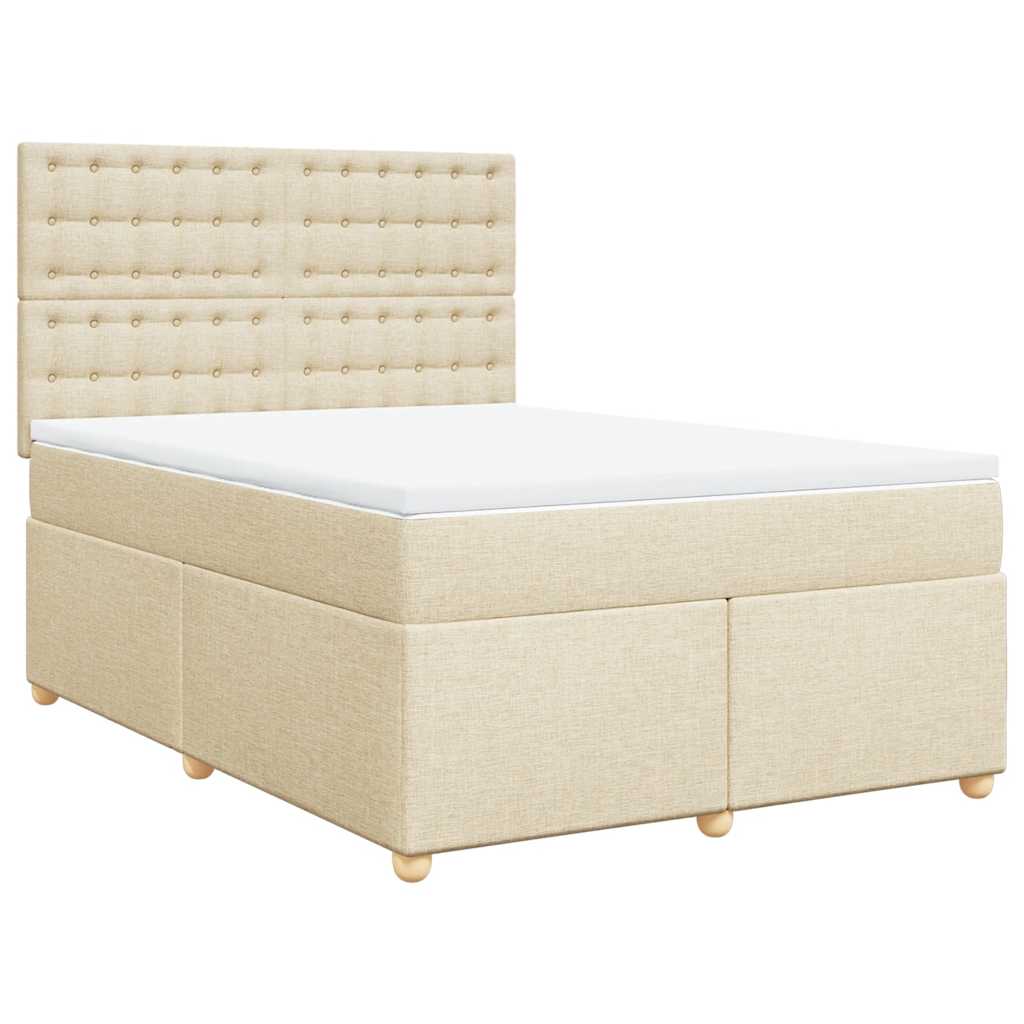 Κρεβάτι Boxspring με Στρώμα Κρεμ 140x190 εκ. Υφασμάτινο - Pakobazaar