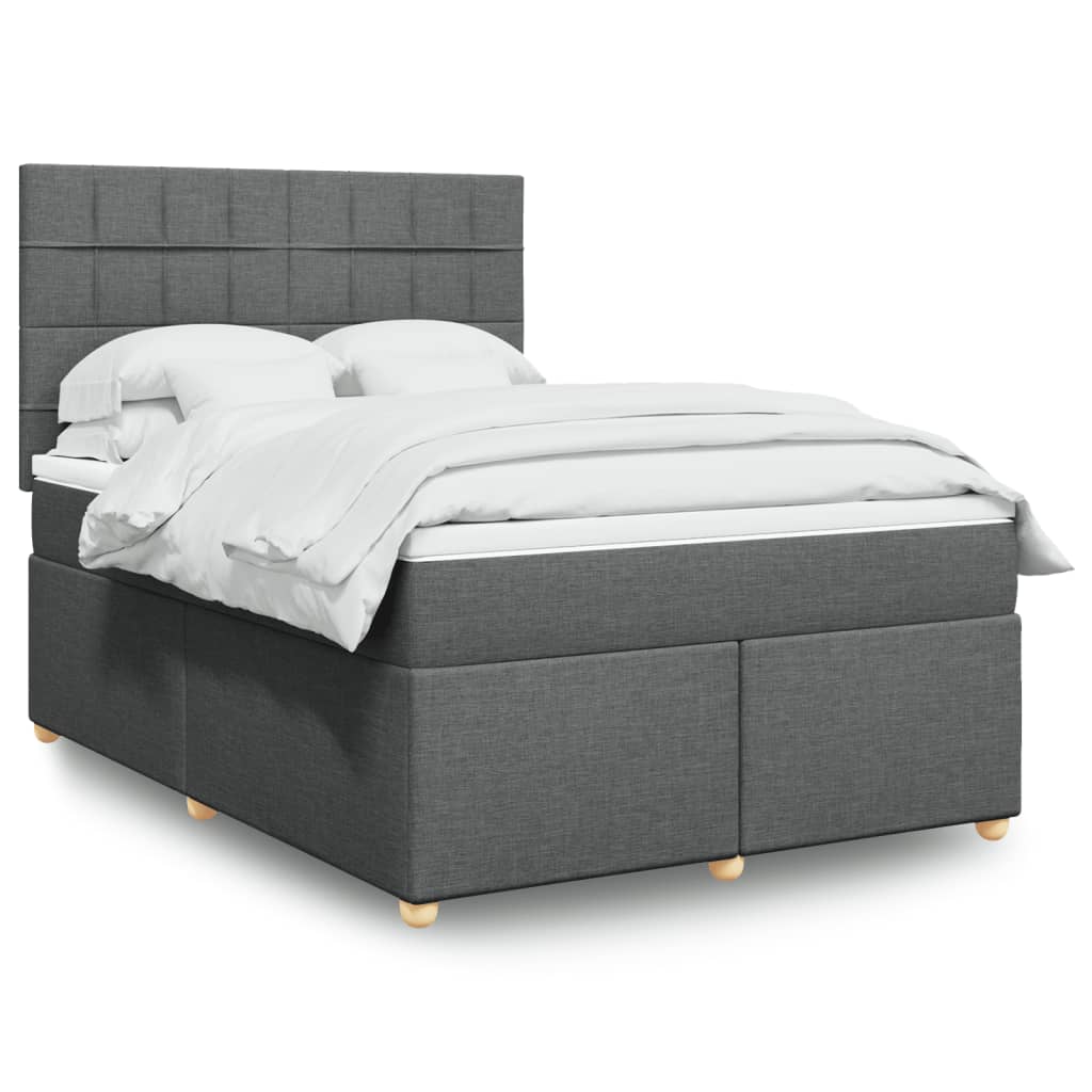 Κρεβάτι Boxspring με Στρώμα Σκούρο Γκρι 140x200 εκ Υφασμάτινο
