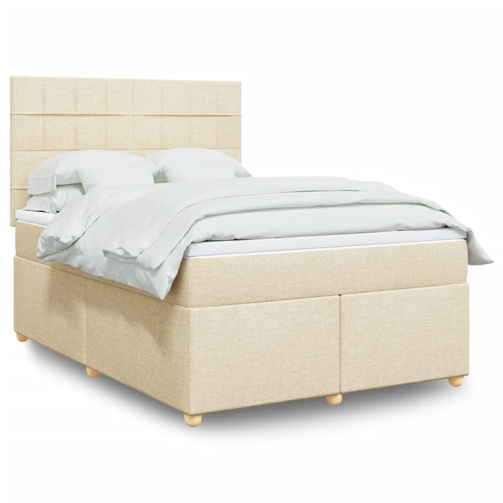 Κρεβάτι Boxspring με Στρώμα Κρεμ 140x200 εκ. Υφασμάτινο - Pakobazaar