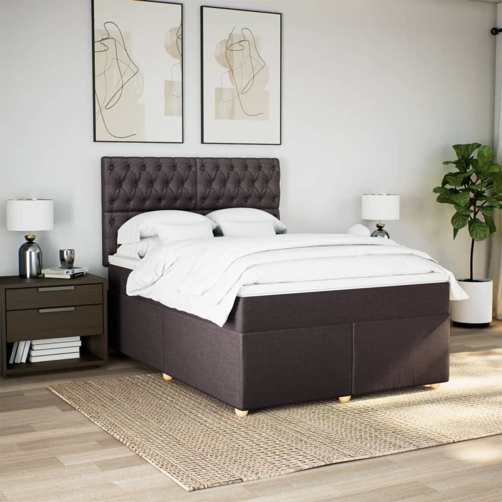 Κρεβάτι Boxspring με Στρώμα Σκούρο Καφέ 140x200 εκ Υφασμάτινο - Pakobazaar