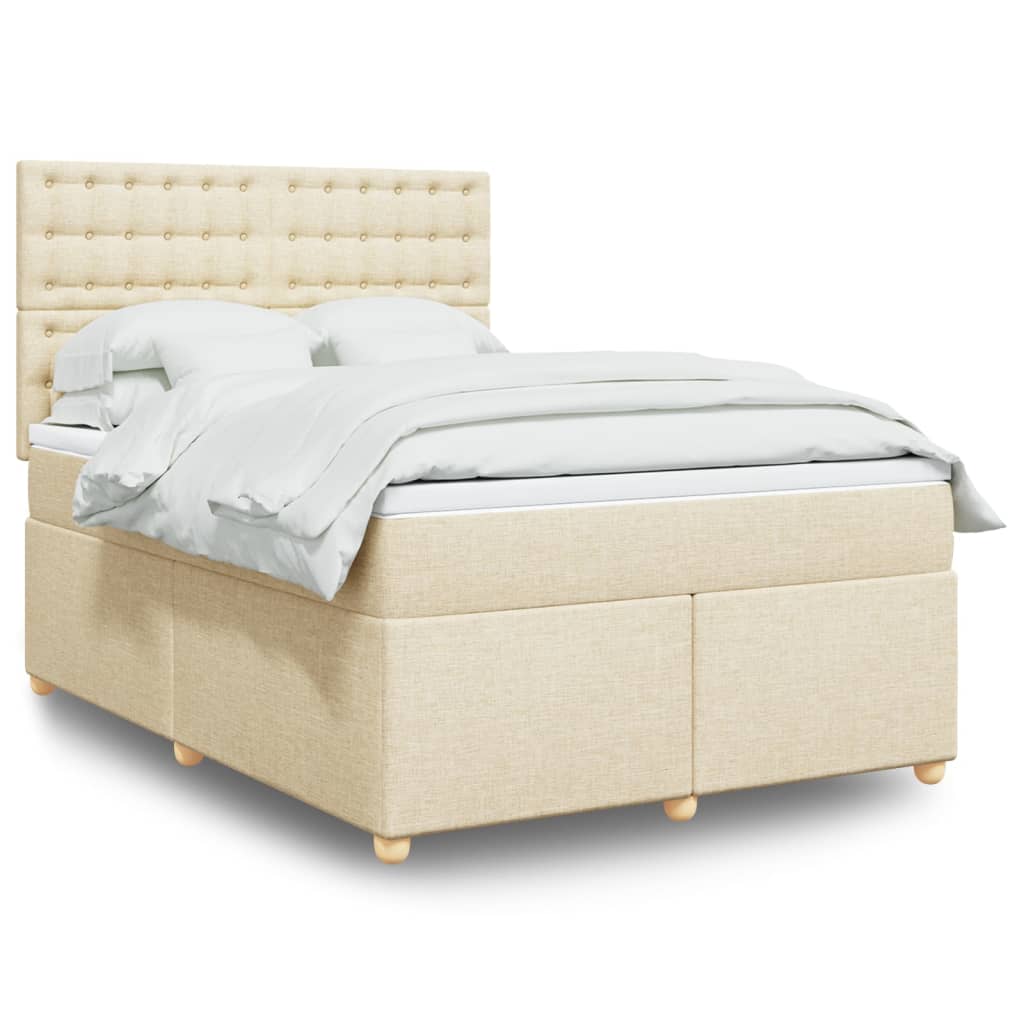 Κρεβάτι Boxspring με Στρώμα Κρεμ 140x200 εκ. Υφασμάτινο - Pakobazaar