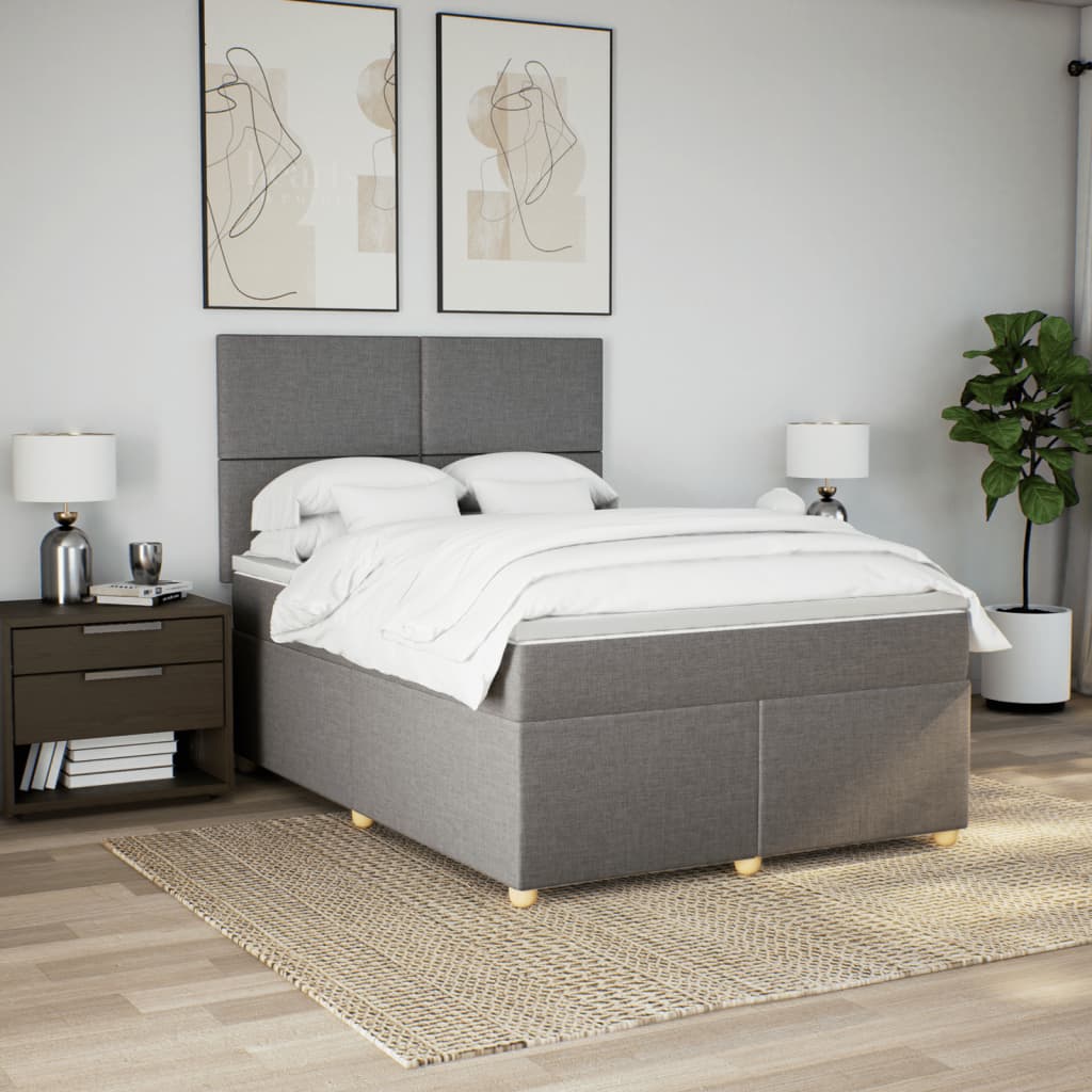 Κρεβάτι Boxspring με Στρώμα Taupe 160x200 εκ. Υφασμάτινο - Pakobazaar